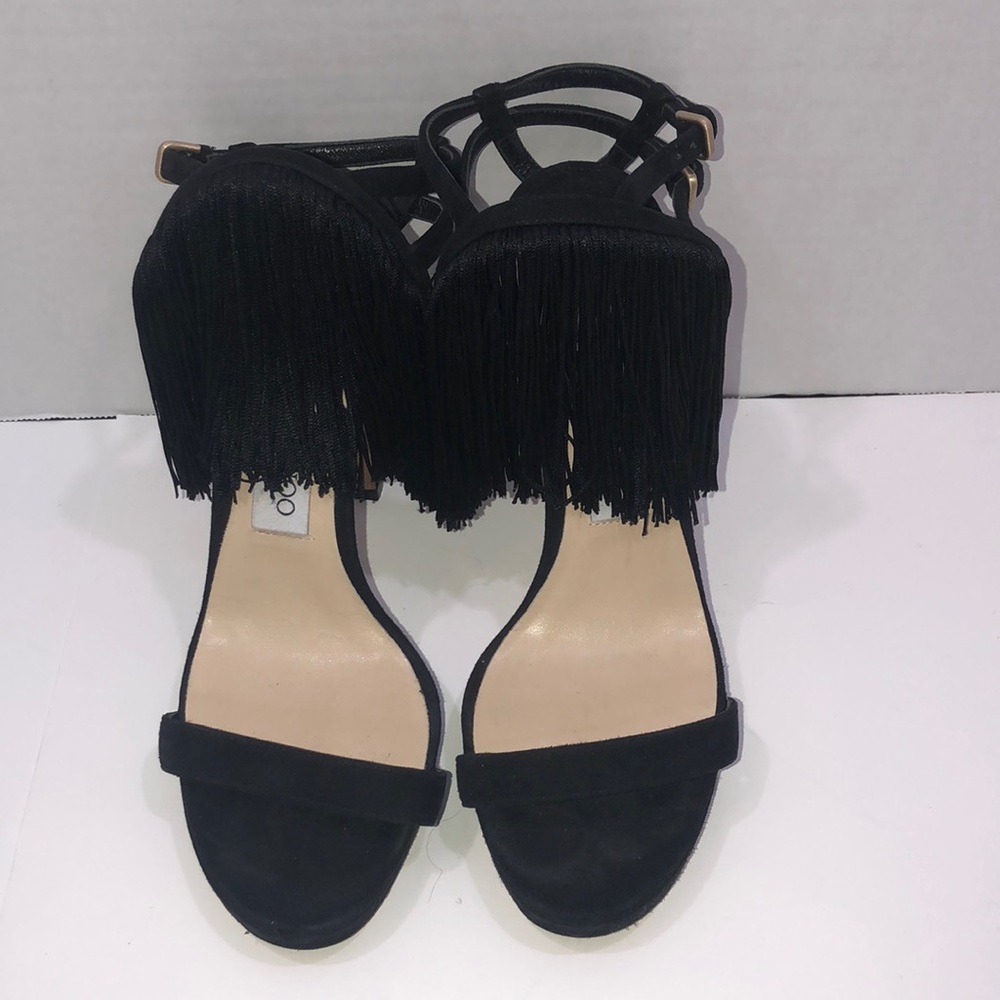 Jimmy Choo Farrah Fringe Black Sandal  Size 37 ½